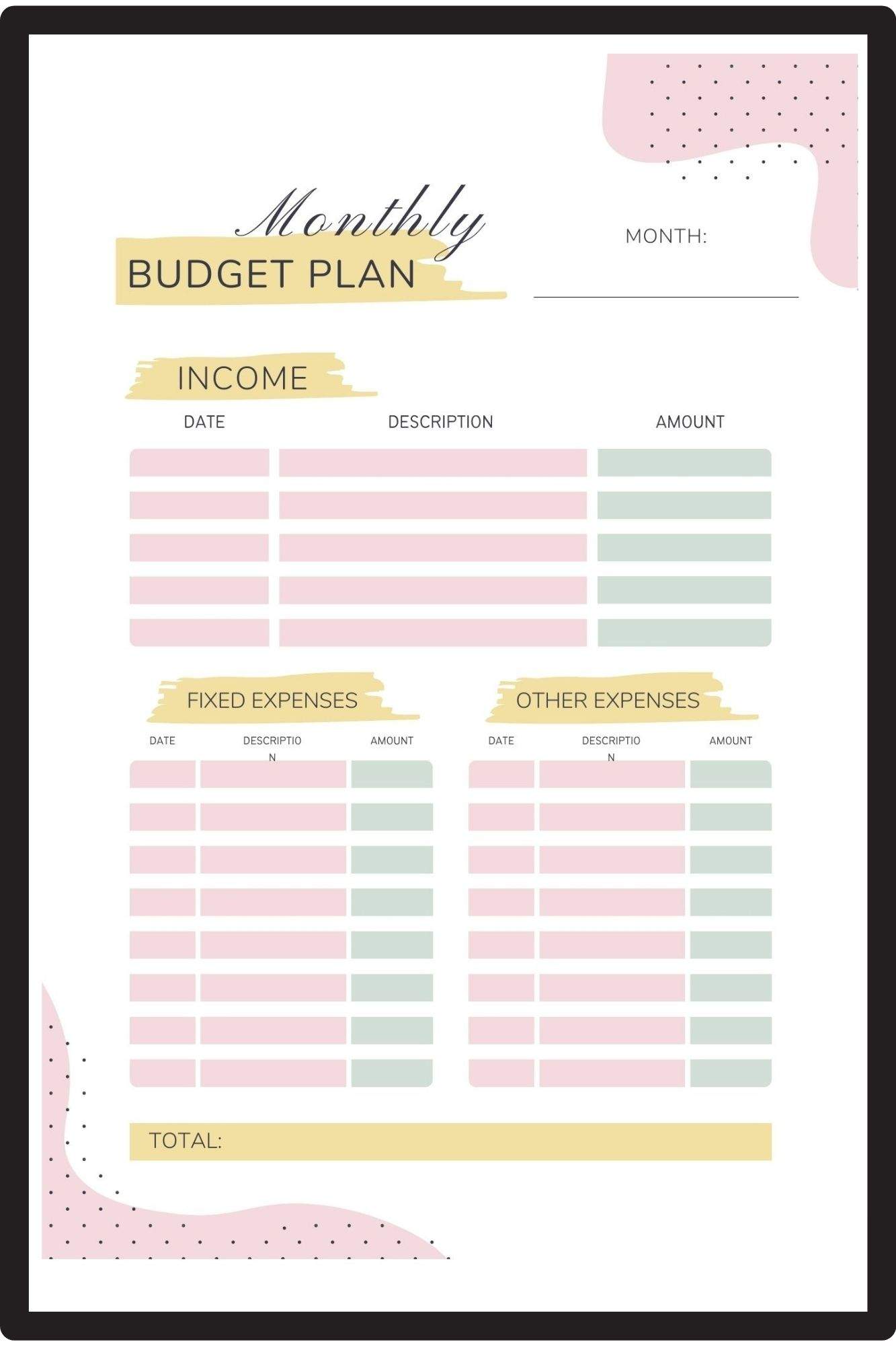 Montly Budget Plan Wall Decor